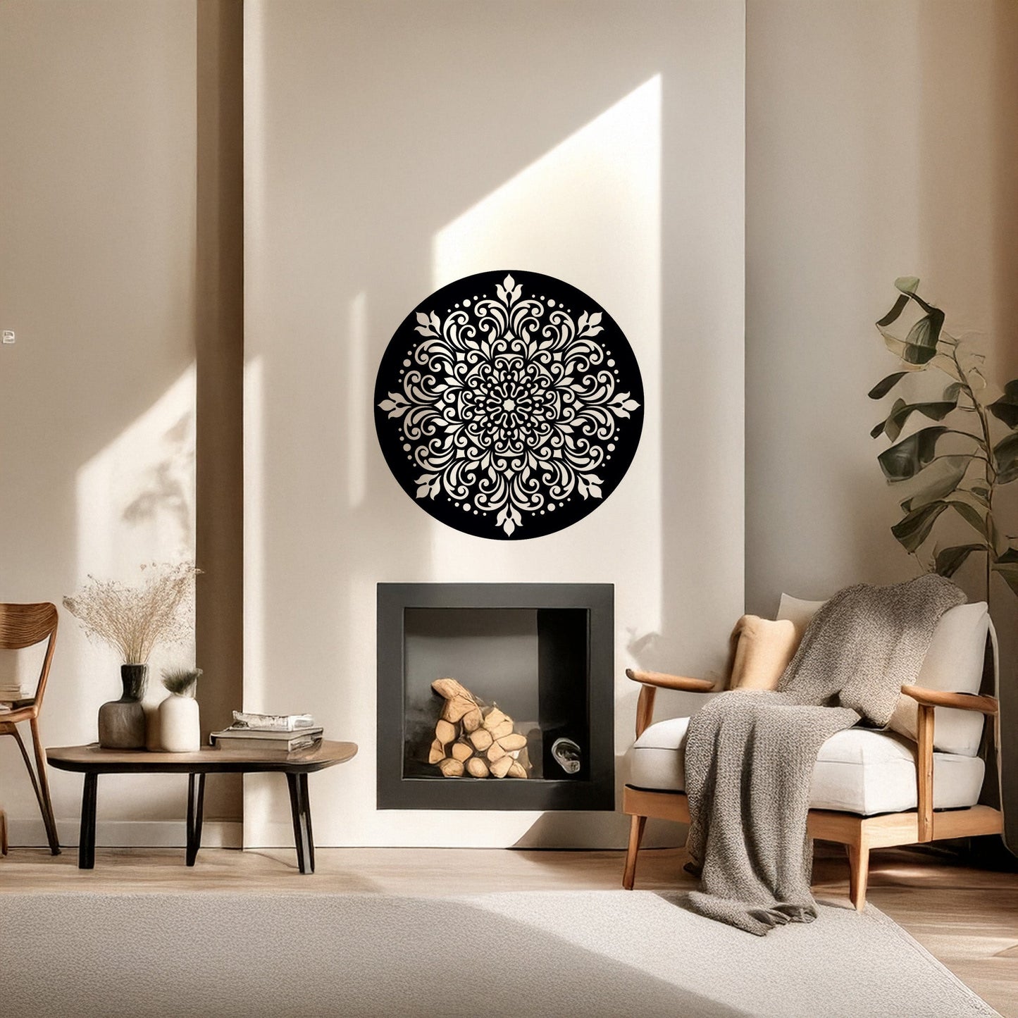 Yuvarlak Mandala Art Dekoratif Metal Duvar Tablosu Siyah