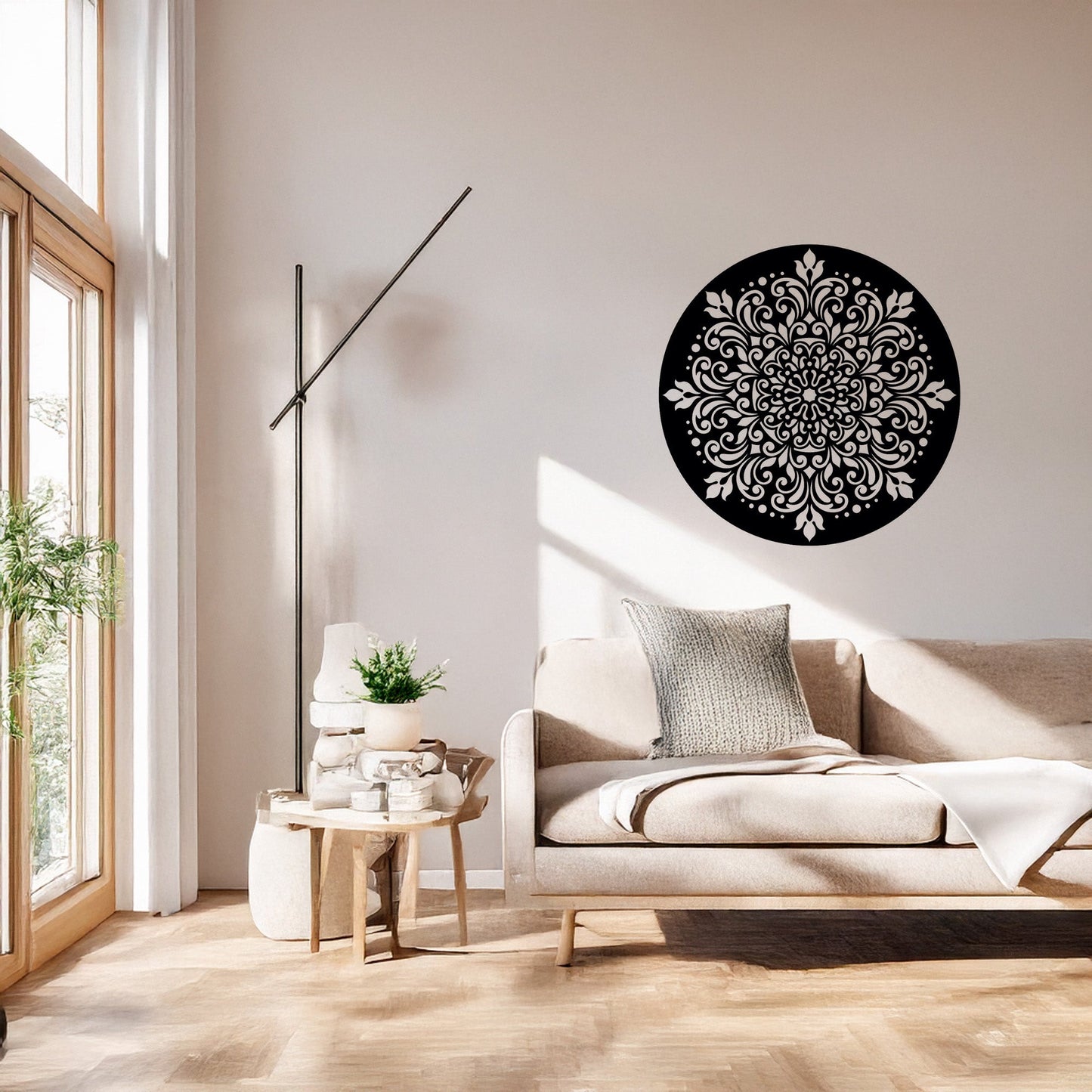 Yuvarlak Mandala Art Dekoratif Metal Duvar Tablosu Siyah