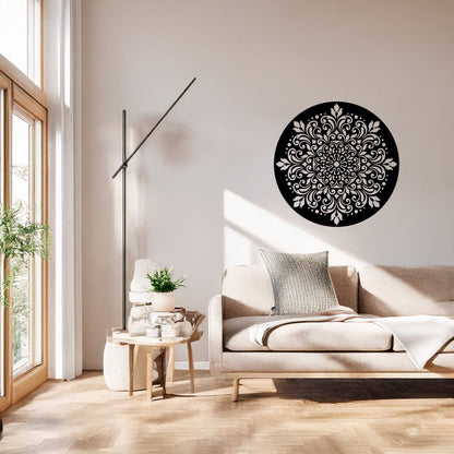 Yuvarlak Mandala Art Dekoratif Metal Duvar Tablosu Siyah