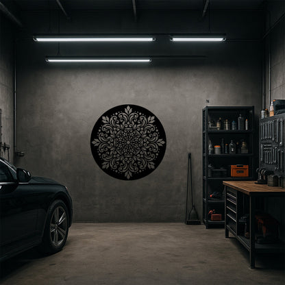 Yuvarlak Mandala Art Dekoratif Metal Duvar Tablosu Siyah