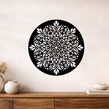 Yuvarlak Mandala Art Dekoratif Metal Duvar Tablosu Siyah
