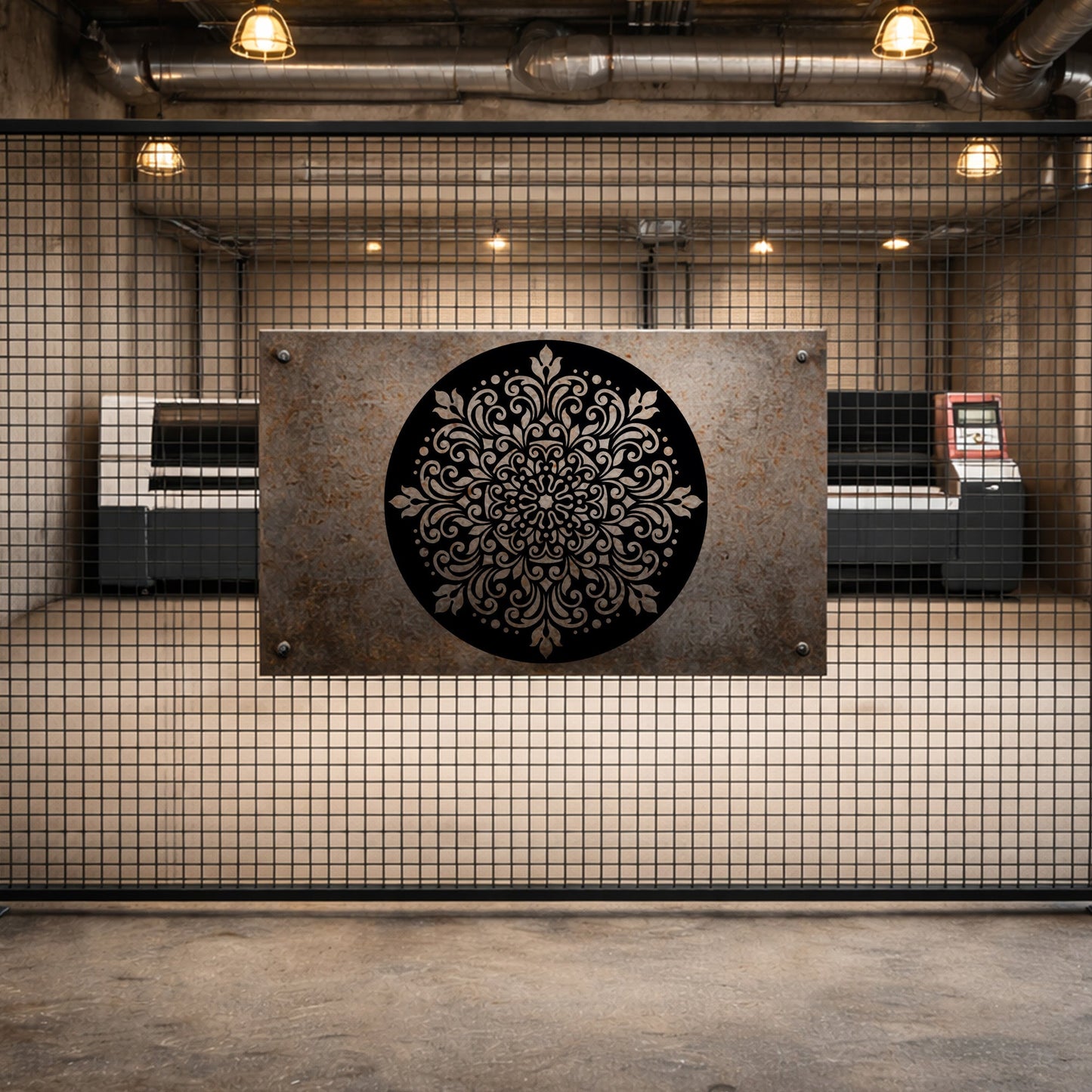 Yuvarlak Mandala Art Dekoratif Metal Duvar Tablosu Siyah