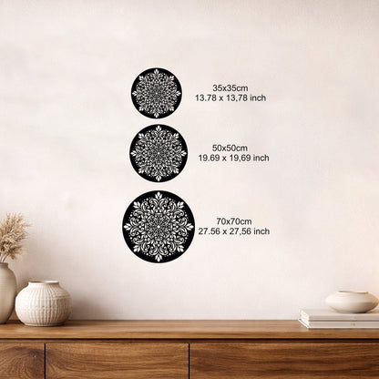Yuvarlak Mandala Art Dekoratif Metal Duvar Tablosu Siyah