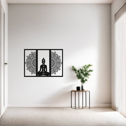 Buddha Mandala Dekoratif Metal Duvar Tablosu Siyah Şık Tasarım