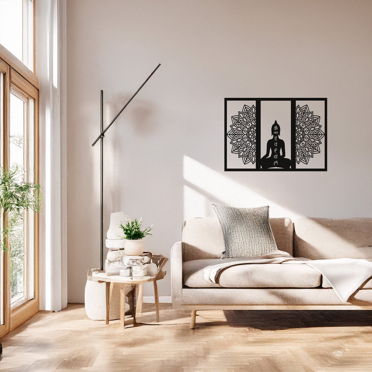 Buddha Mandala Dekoratif Metal Duvar Tablosu Siyah Şık Tasarım