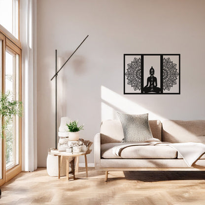 Buddha Mandala Dekoratif Metal Duvar Tablosu Siyah Şık Tasarım