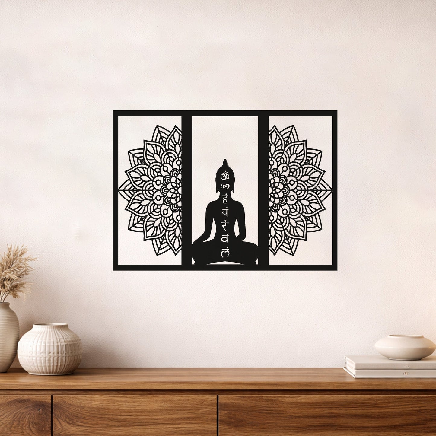 Buddha Mandala Dekoratif Metal Duvar Tablosu Siyah Şık Tasarım