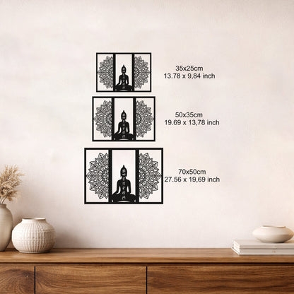 Buddha Mandala Dekoratif Metal Duvar Tablosu Siyah Şık Tasarım
