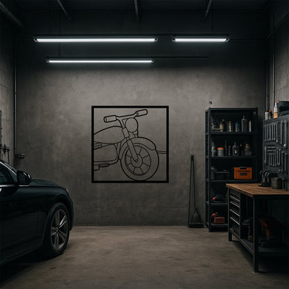 Custom Motosiklet Gidon ve Far Tasarımlı Siyah Metal Duvar Tablosu