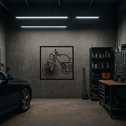 Klasik Motosiklet Ön Kesit Tasarımlı Siyah Metal Duvar Tablosu