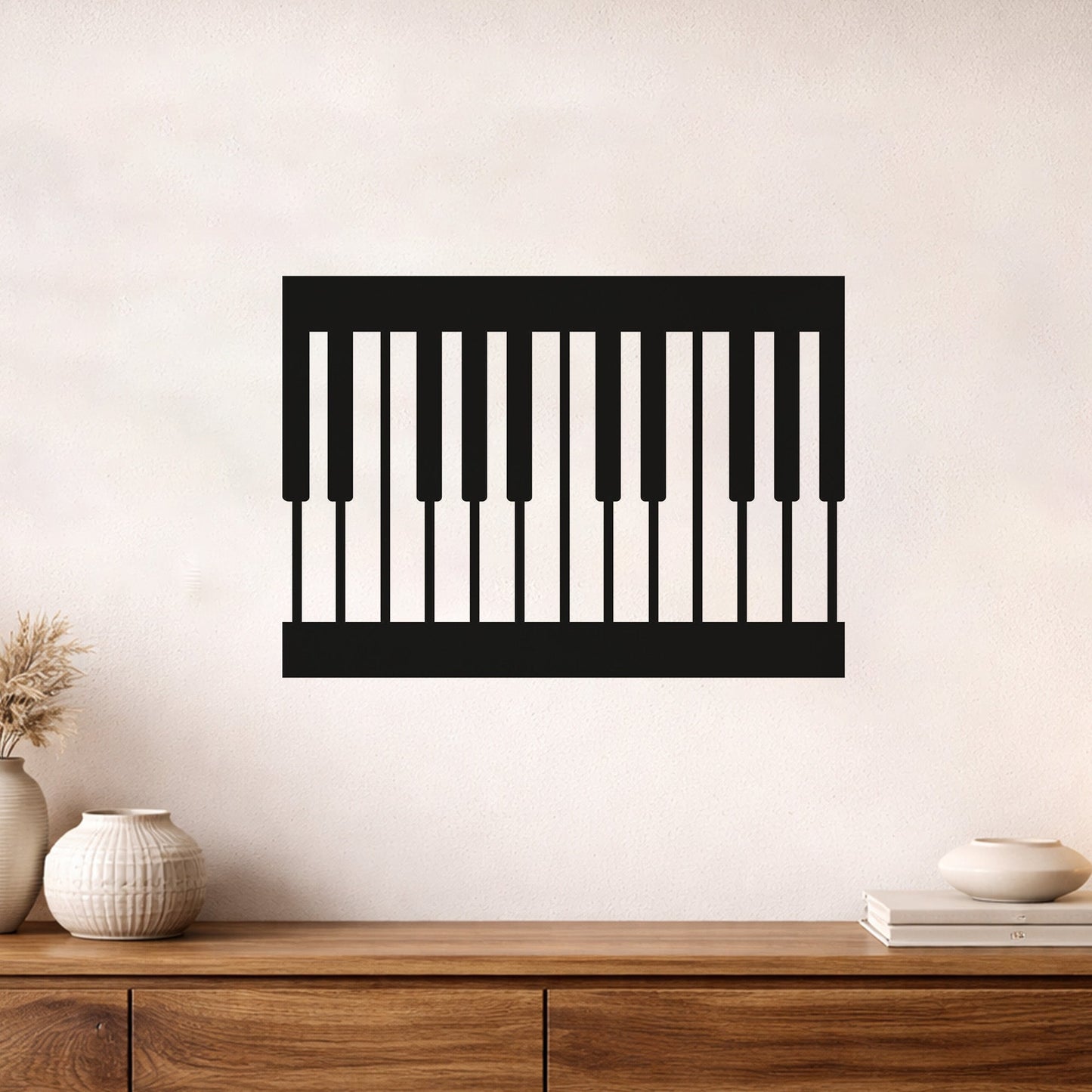 Minimalist Piyano Tuşları Tasarımlı Siyah Metal Duvar Tablosu