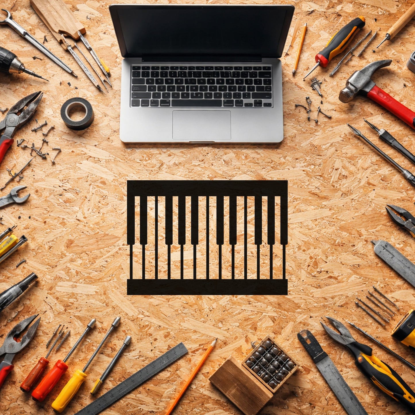 Minimalist Piyano Tuşları Tasarımlı Siyah Metal Duvar Tablosu