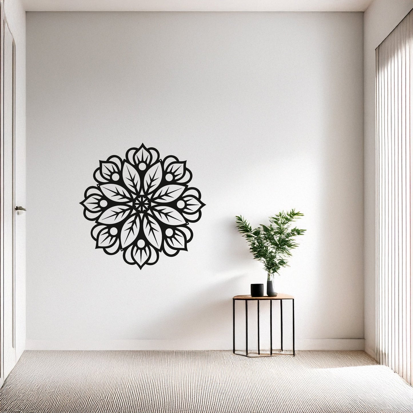 Modern Mandala Desenli Siyah Metal Duvar Dekoru ve Şık Salon Aksesuarı