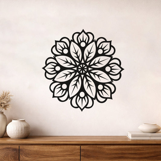 Modern Mandala Desenli Siyah Metal Duvar Dekoru ve Şık Salon Aksesuarı