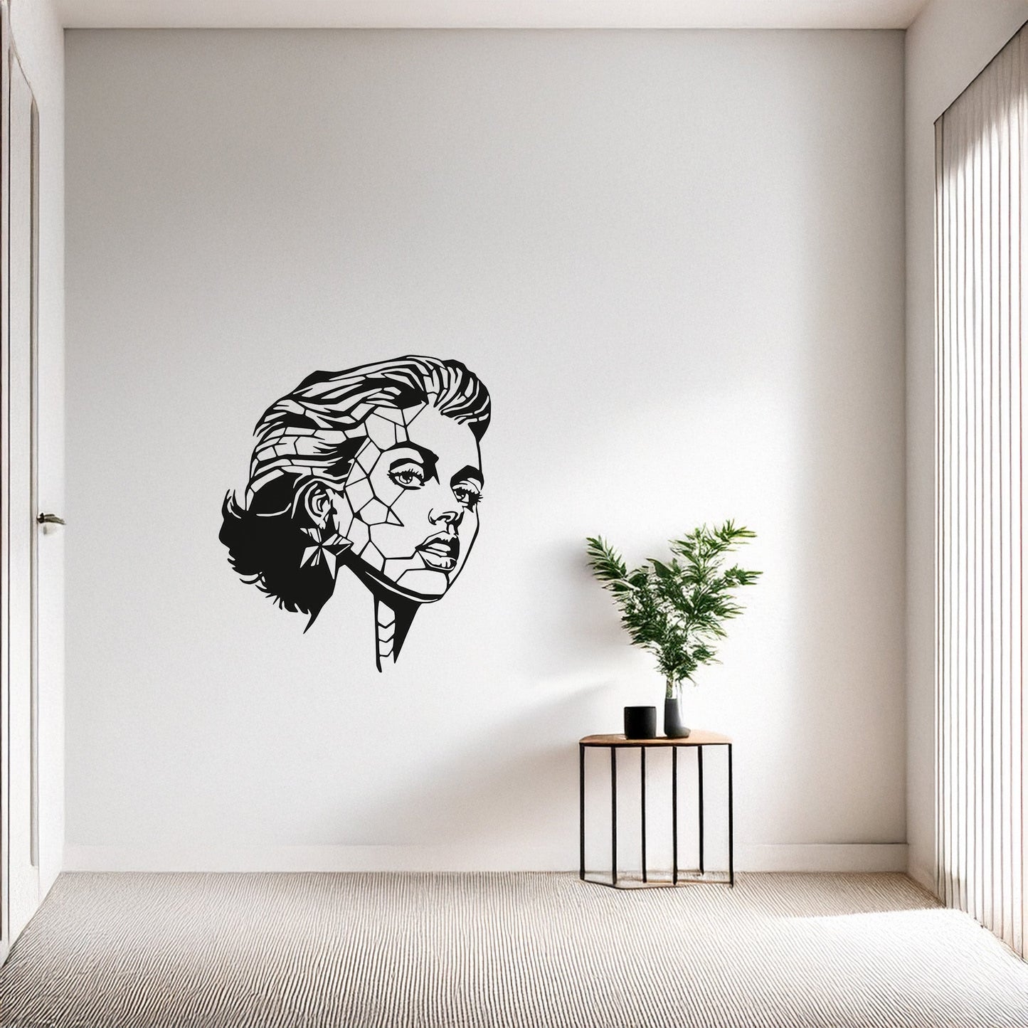Geometrik Portre Kadın Yüzü Metal Duvar Dekoru ve Sanat Objesi
