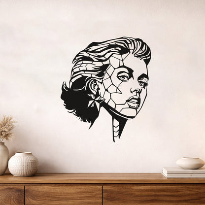 Geometrik Portre Kadın Yüzü Metal Duvar Dekoru ve Sanat Objesi