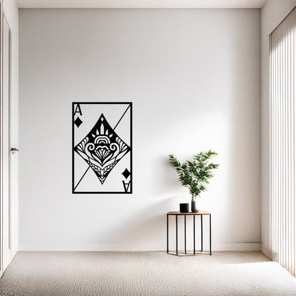Karo Ası Oyun Kağıdı Desenli Modern Metal Duvar Dekoru Tablosu