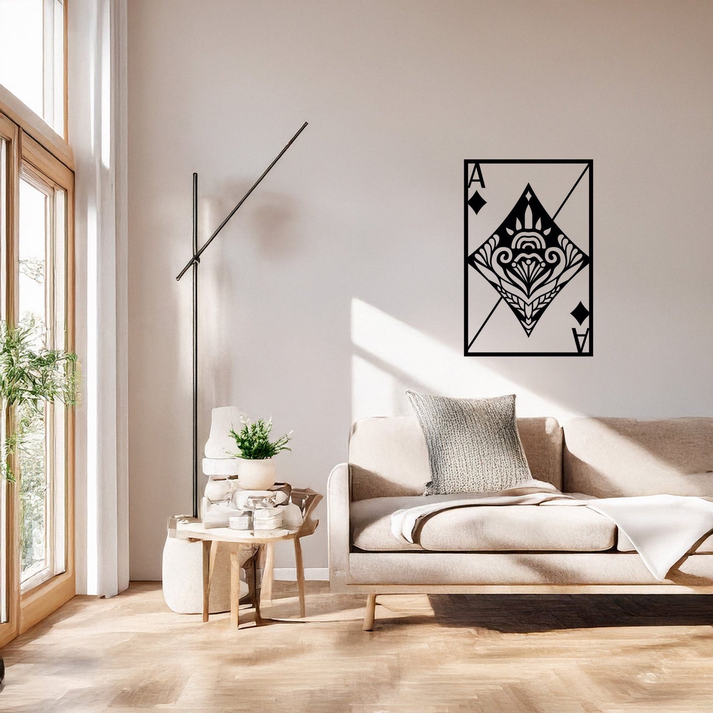 Karo Ası Oyun Kağıdı Desenli Modern Metal Duvar Dekoru Tablosu