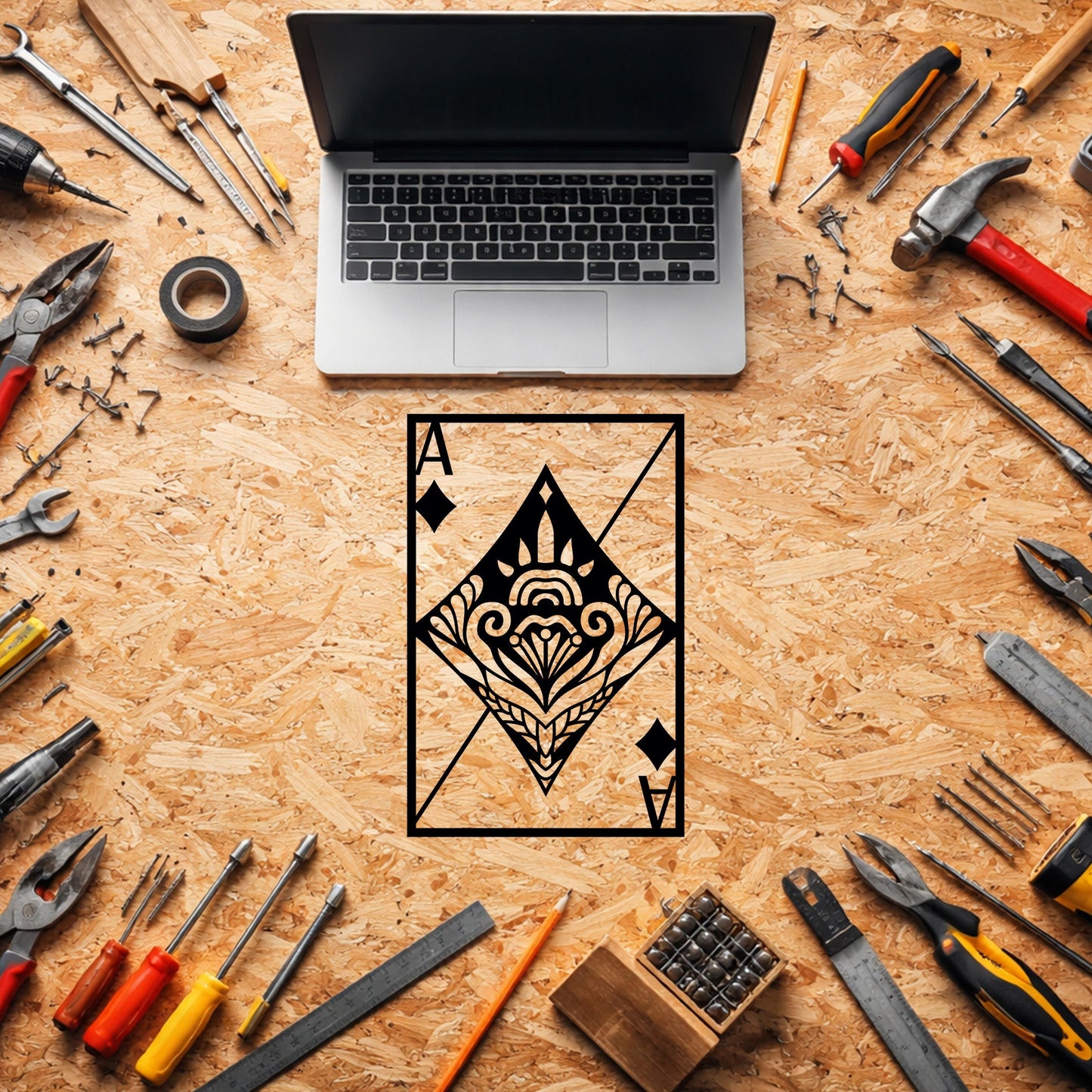 Karo Ası Oyun Kağıdı Desenli Modern Metal Duvar Dekoru Tablosu