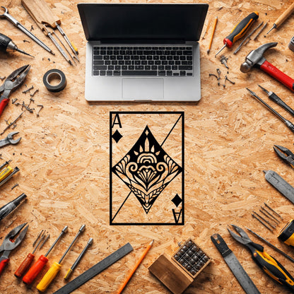 Karo Ası Oyun Kağıdı Desenli Modern Metal Duvar Dekoru Tablosu