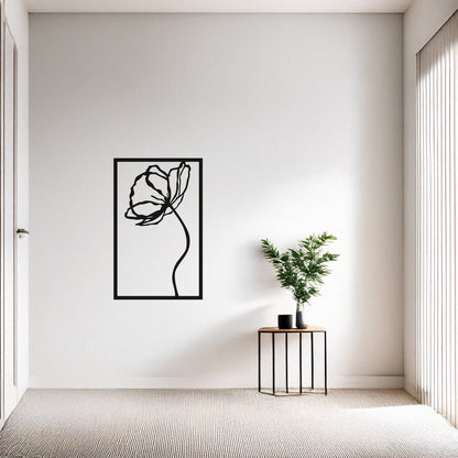Minimalist Gelincik Çiçeği Metal Duvar Tablosu Zarif Çizgiler