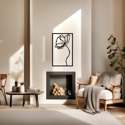 Minimalist Gelincik Çiçeği Metal Duvar Tablosu Zarif Çizgiler