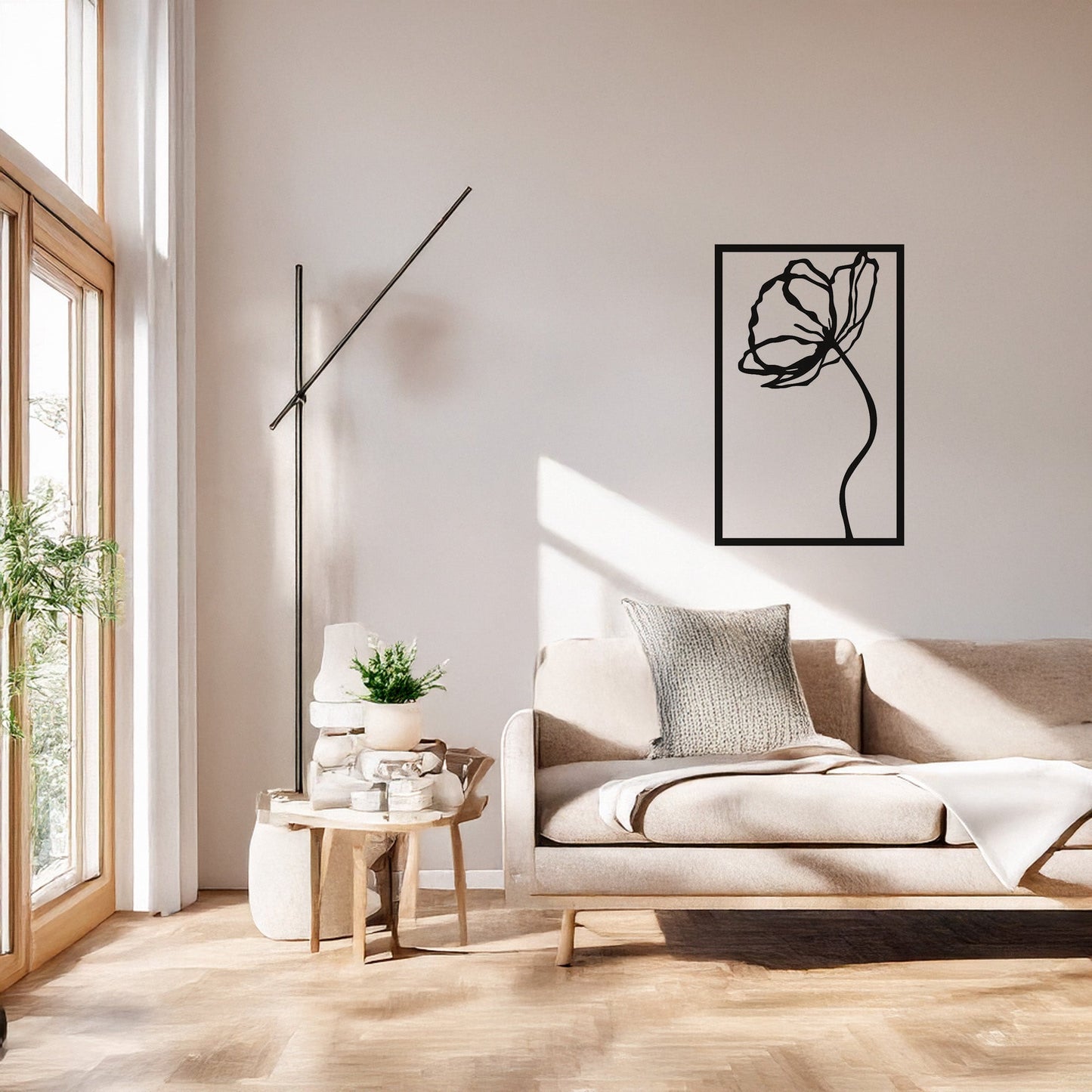 Minimalist Gelincik Çiçeği Metal Duvar Tablosu Zarif Çizgiler
