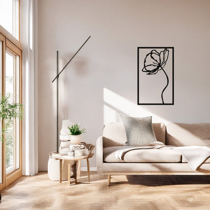 Minimalist Gelincik Çiçeği Metal Duvar Tablosu Zarif Çizgiler