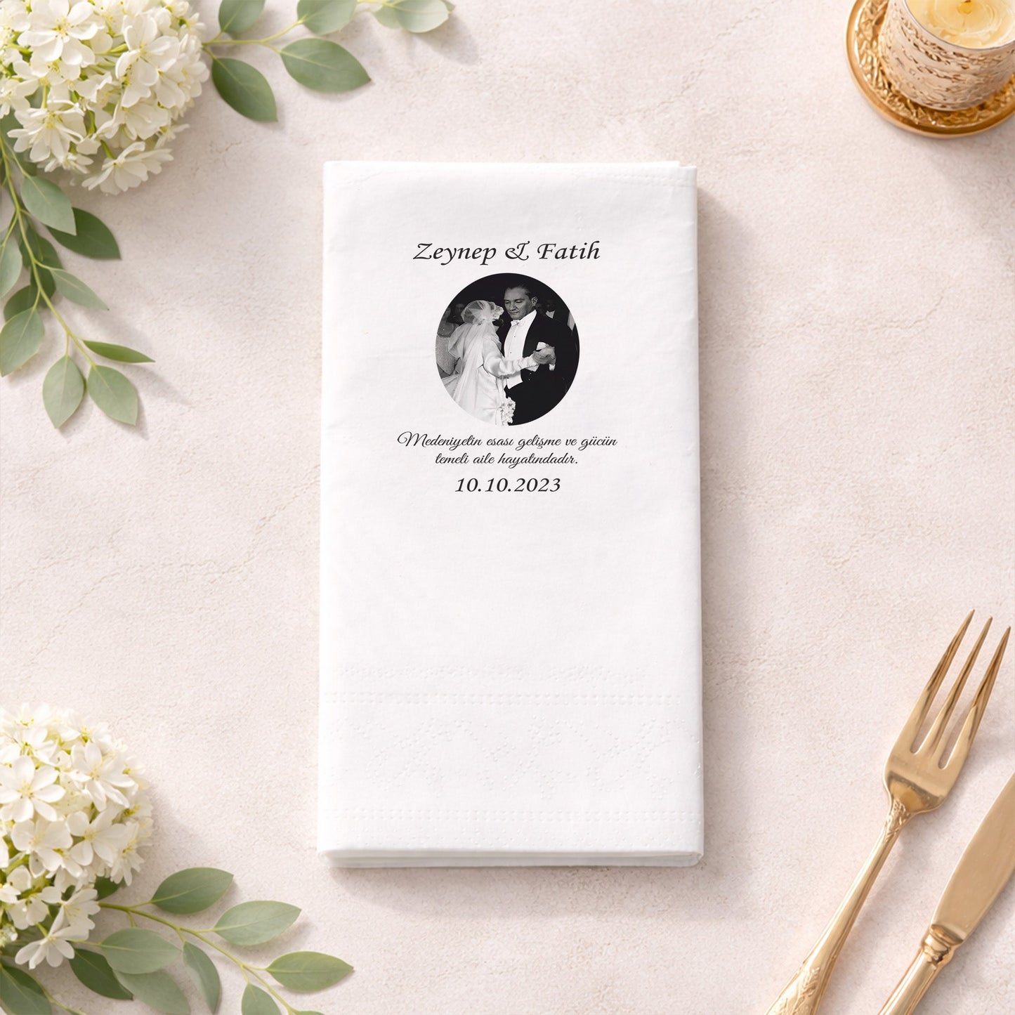 Düğün Nişan Kına İçin Fotoğraflı Baskılı Peçete – Kişiye Özel Özel Gün Peçetesi