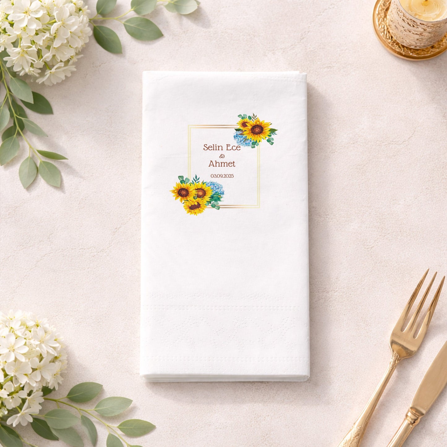 Düğün Nişan Kına İçin Çiçekli Baskılı Peçete – Kişiye Özel Özel Gün Peçetesi