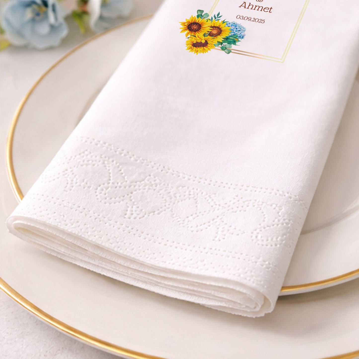 Düğün Nişan Kına İçin Çiçekli Baskılı Peçete – Kişiye Özel Özel Gün Peçetesi