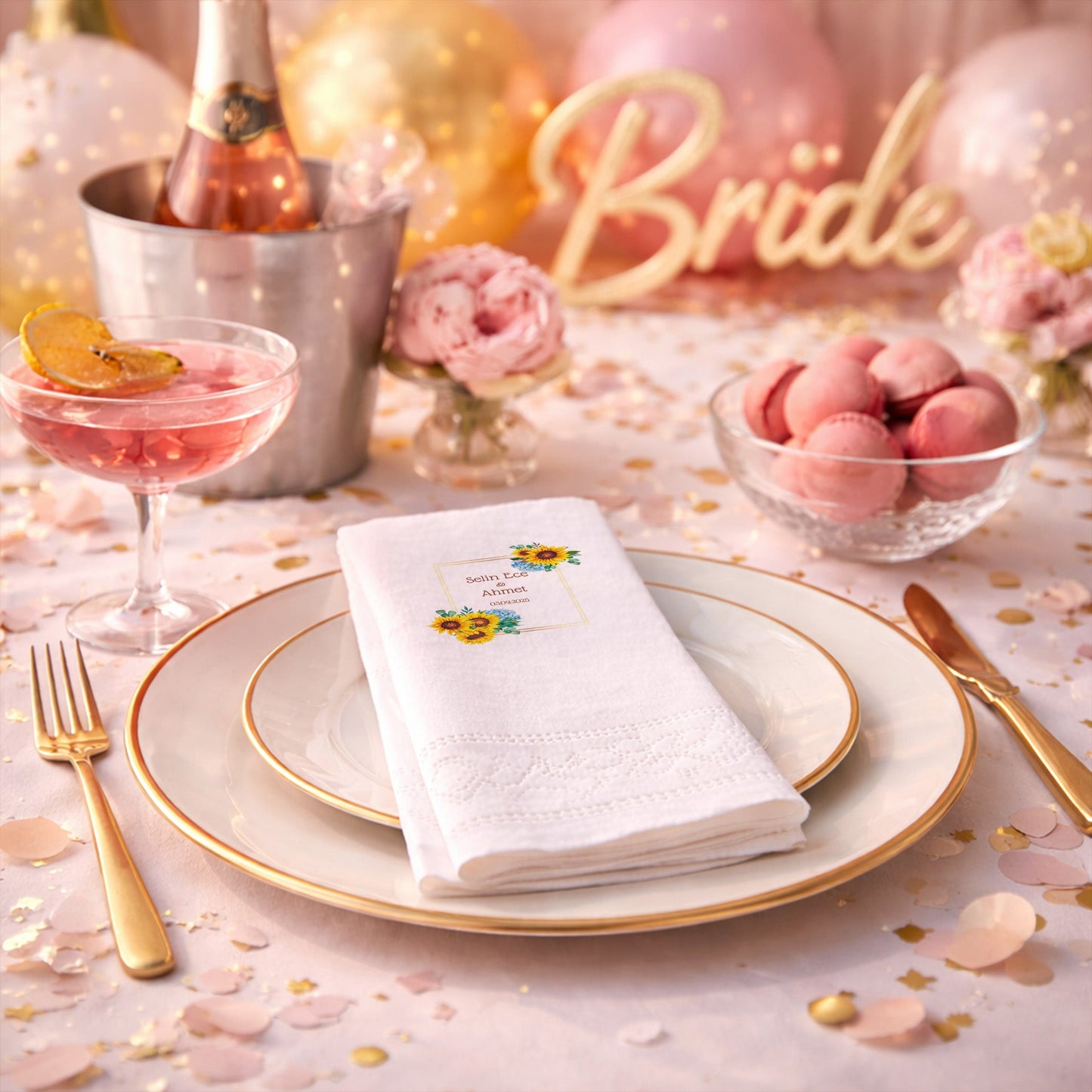 Düğün Nişan Kına İçin Çiçekli Baskılı Peçete – Kişiye Özel Özel Gün Peçetesi