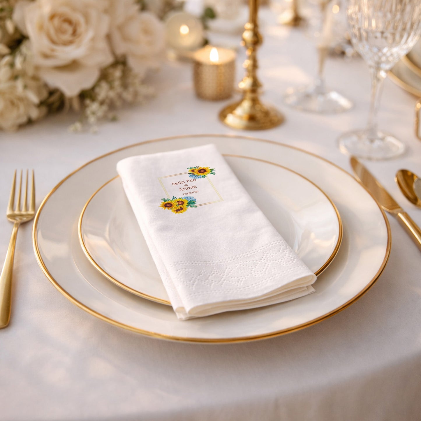 Düğün Nişan Kına İçin Çiçekli Baskılı Peçete – Kişiye Özel Özel Gün Peçetesi