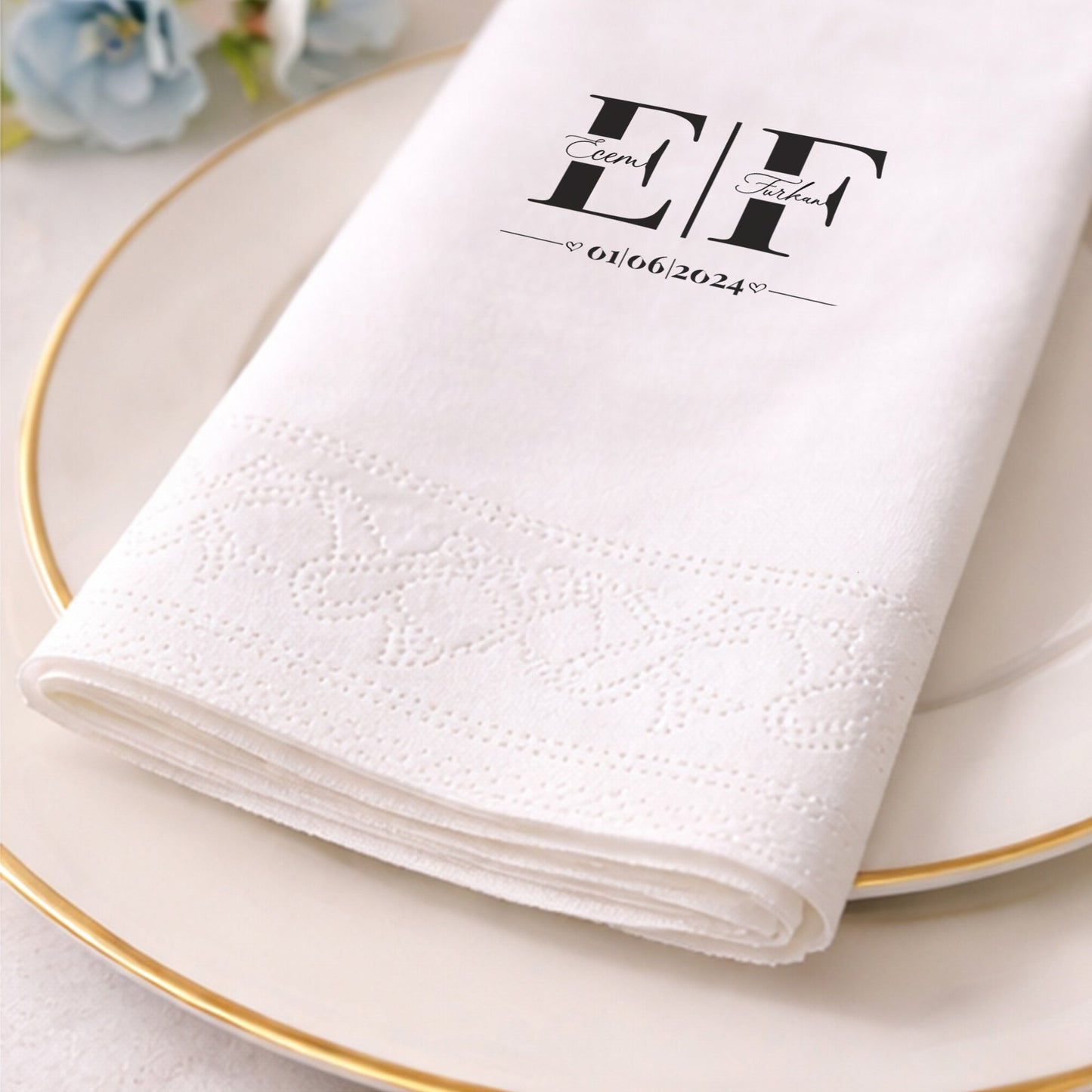 Düğün Nişan Kına İçin Klasik Monogram Baskılı Peçete – Kişiye Özel Peçete