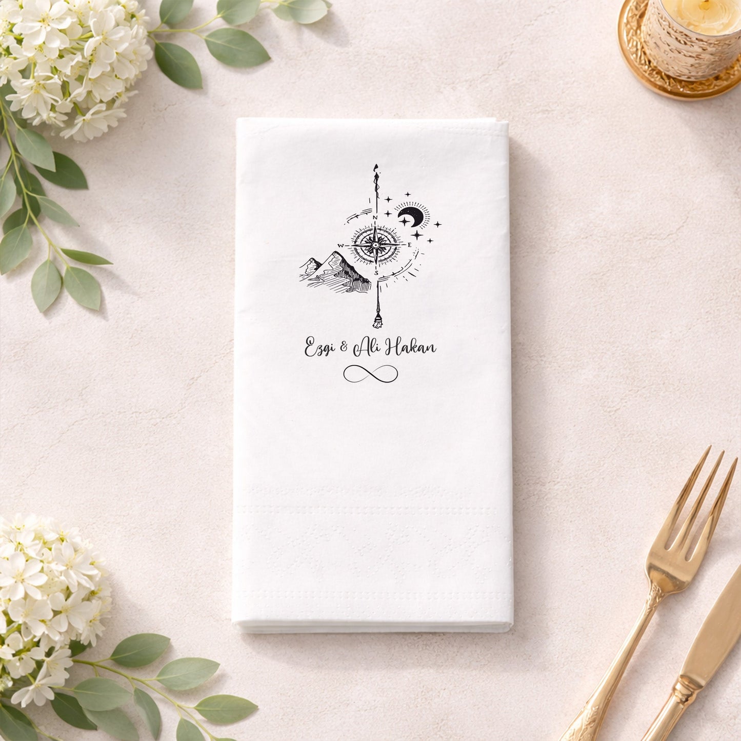 Düğün Nişan Kına İçin Floral Monogram Baskılı Peçete – Kişiye Özel Peçete