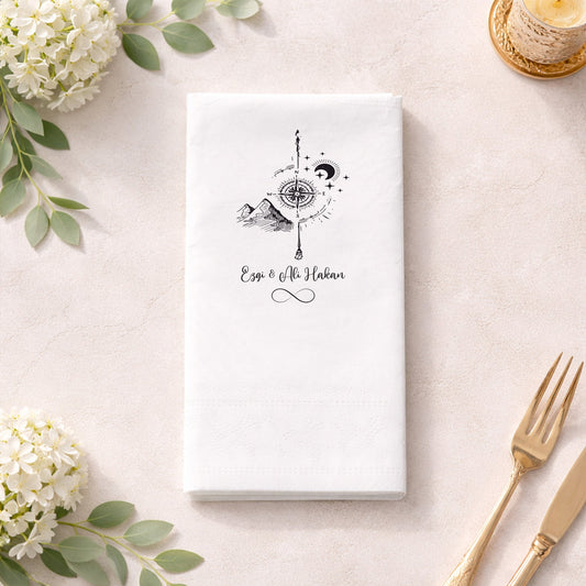 Düğün Nişan Kına İçin Floral Monogram Baskılı Peçete – Kişiye Özel Peçete