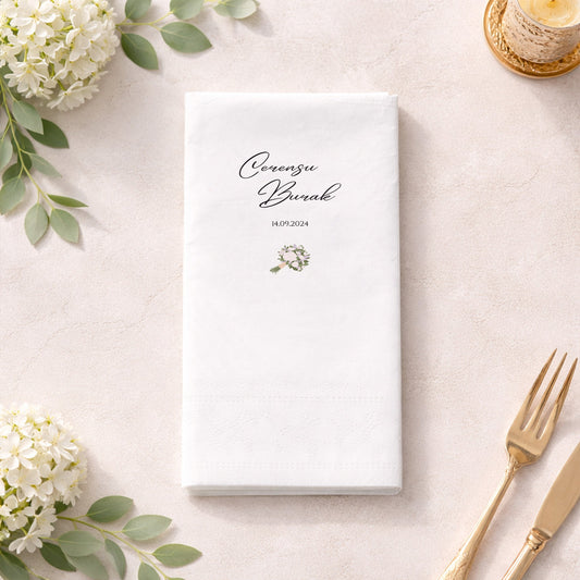 Cevensu & Burak İsimli Minimal Düğün ve Nişan Baskılı Peçete