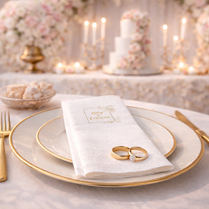 Bilge & Onurcan Gold Detaylı Düğün ve Nişan Baskılı Peçete