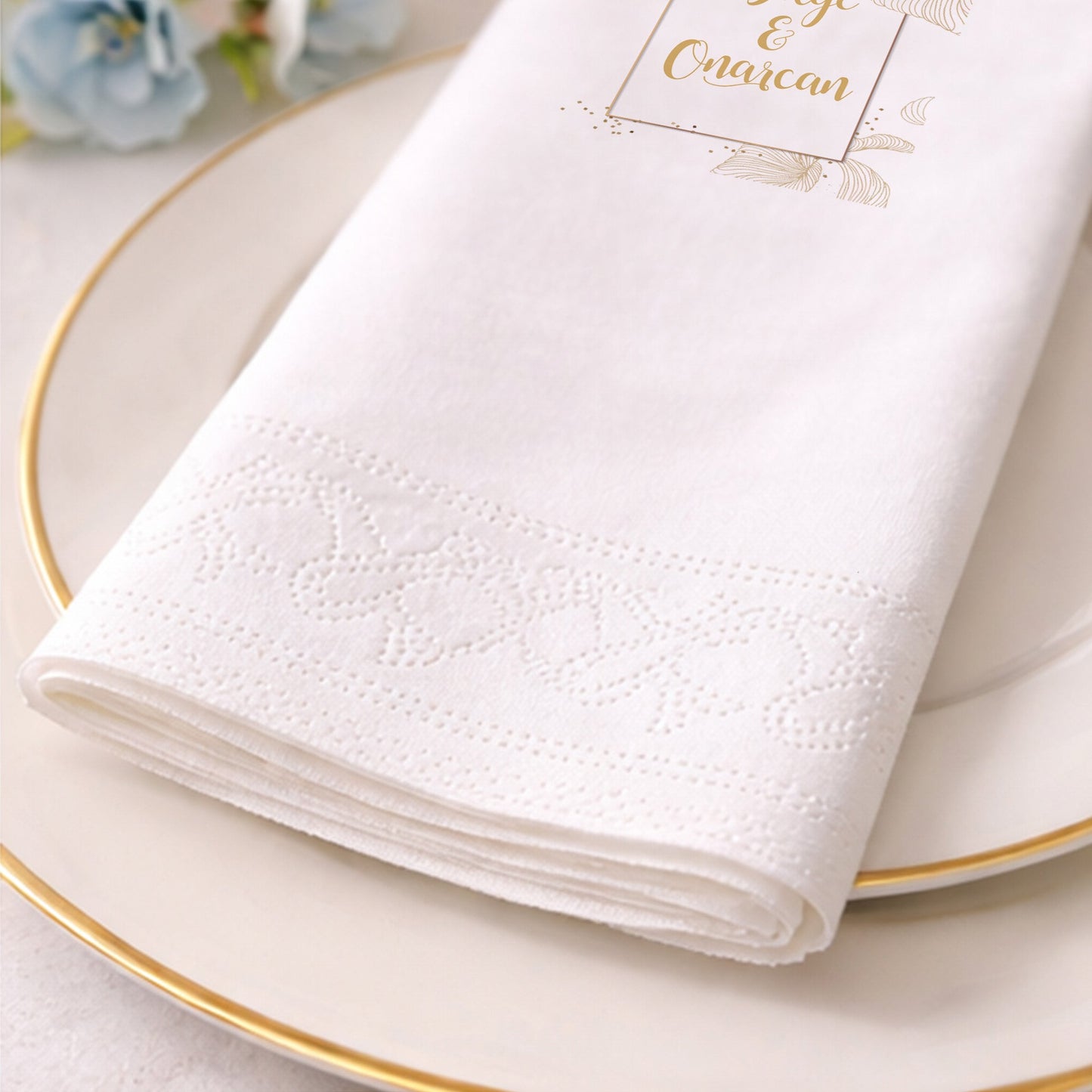 Bilge & Onurcan Gold Detaylı Düğün ve Nişan Baskılı Peçete