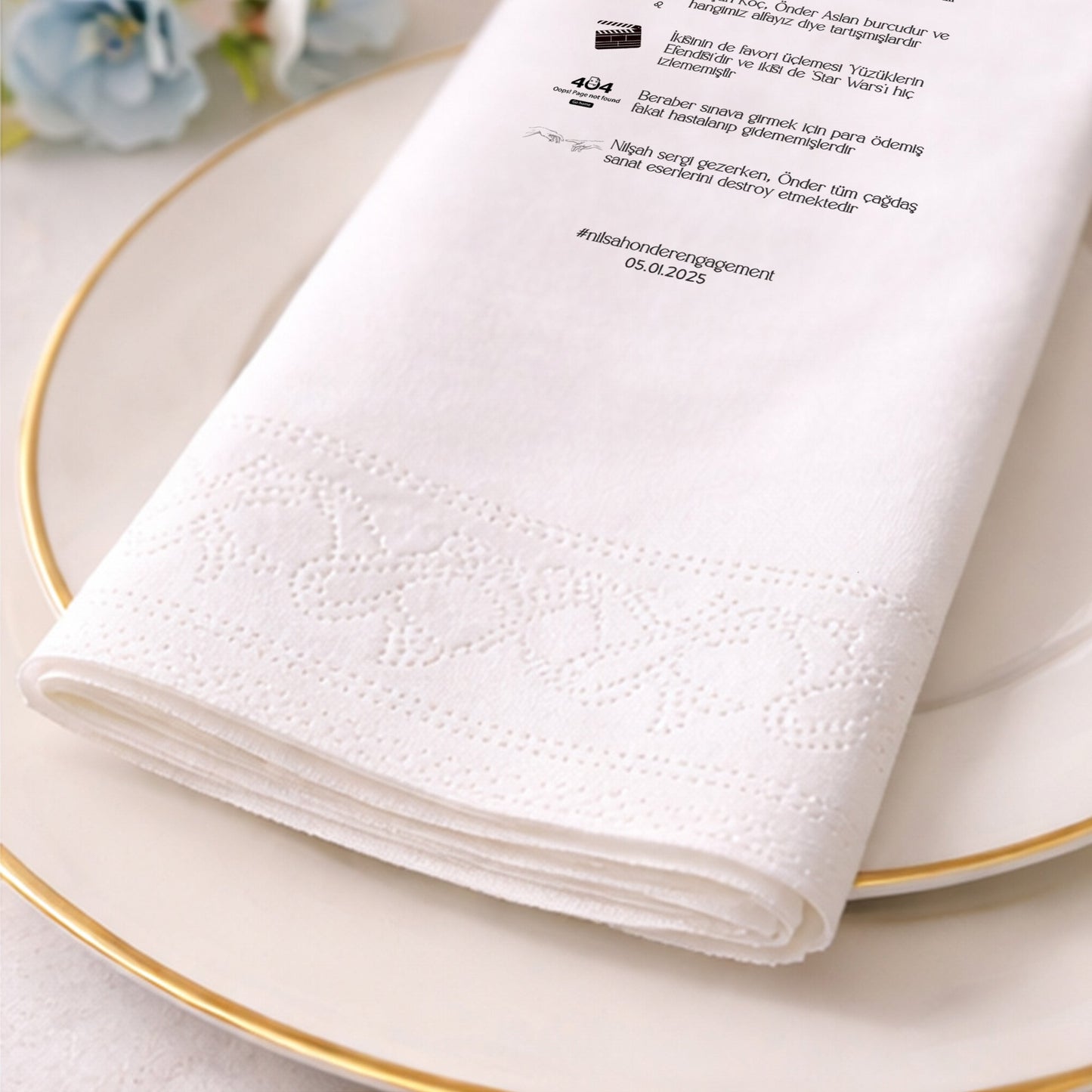 Nilşah & Önder Fun Facts Temalı Nişan Baskılı Peçete