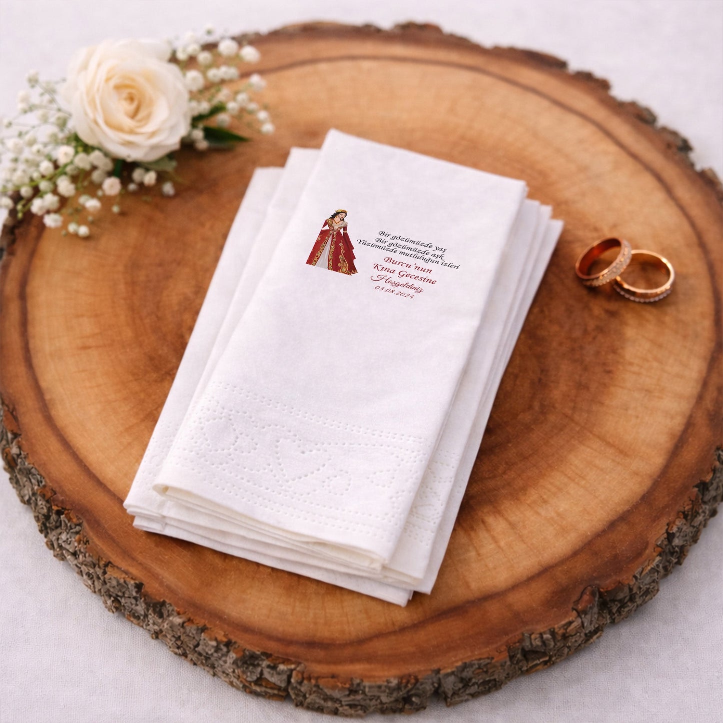 Burcu Kına Gecesi Temalı Geleneksel Baskılı Peçete