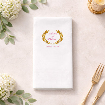 Aylin & Behül Altın Başak Çerçeveli Düğün ve Nişan Baskılı Peçete