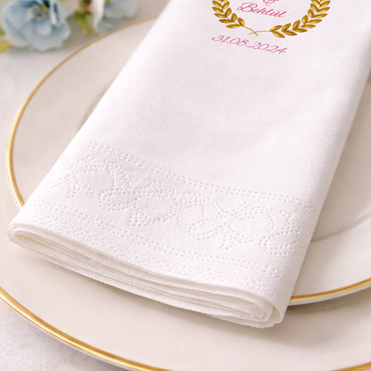 Aylin & Behül Altın Başak Çerçeveli Düğün ve Nişan Baskılı Peçete