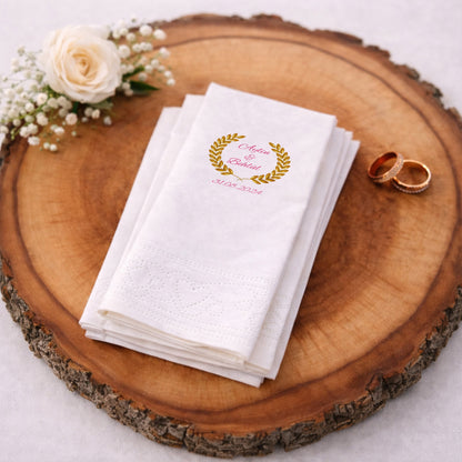 Aylin & Behül Altın Başak Çerçeveli Düğün ve Nişan Baskılı Peçete