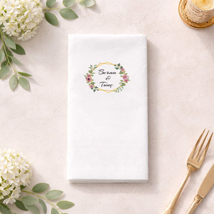 Berna & Tunç Floral Çerçeveli Düğün ve Nişan Baskılı Peçete