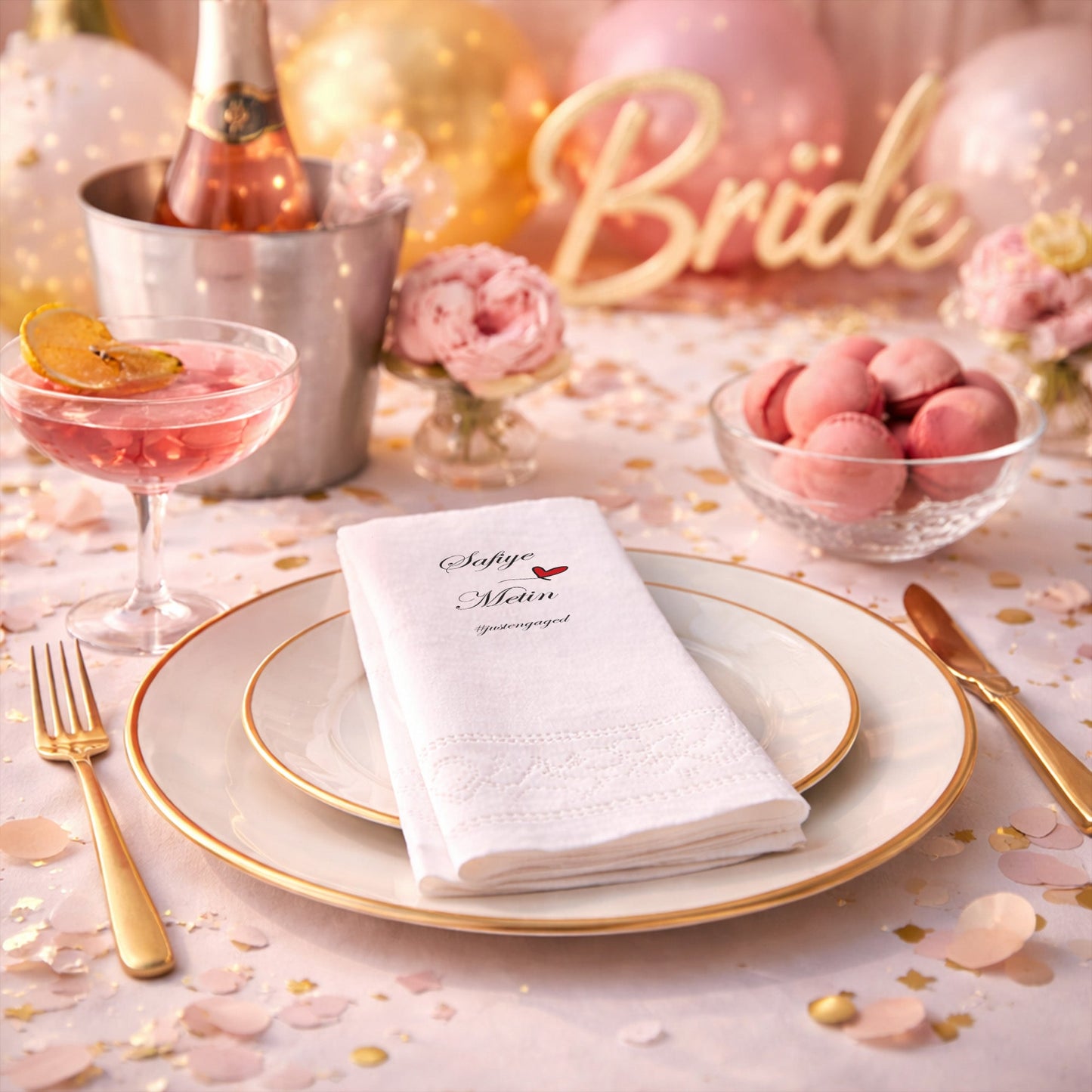 Safiye & Metin Just Engaged Yazılı Nişan Baskılı Peçete