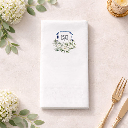 NS Monogram Çiçekli Düğün ve Nişan Baskılı Peçete