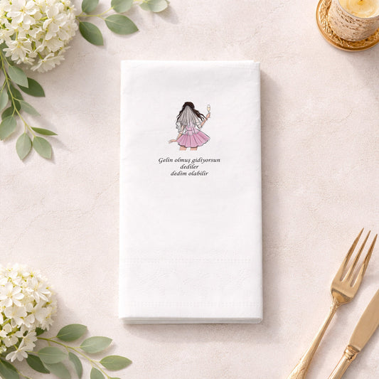Modern Gelin İllüstrasyonlu Düğün Peçetesi – Şık ve Özgün Tasarım