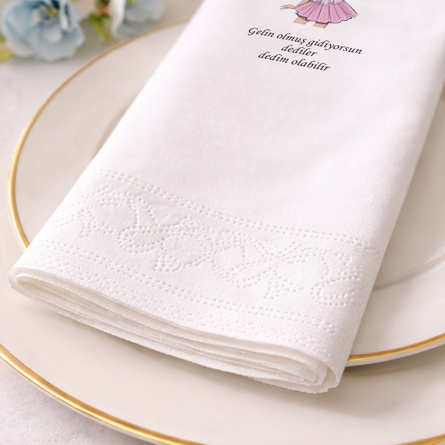 Modern Gelin İllüstrasyonlu Düğün Peçetesi – Şık ve Özgün Tasarım