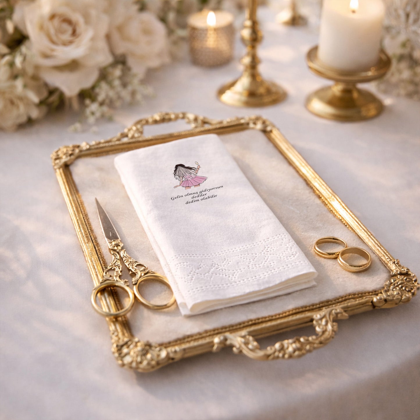 Modern Gelin İllüstrasyonlu Düğün Peçetesi – Şık ve Özgün Tasarım